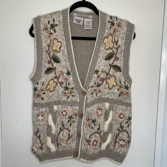 Huntington Ridge Vtg Hand Knitted Cottage Neutral Gray Beige Sweater Vest Sz M - Picture 1 of 9